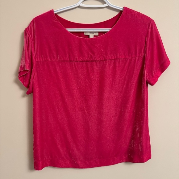 J. Crew Hot Pink Velvet T-Shirt Blouse - Women’s 4 - Picture 2 of 7